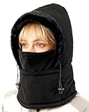 Balaclava Fleece Ski Mask for Men Women with Face Cover, Water Repellent Windproof for Extreme Cold Weather Skiing Motorcycle Black