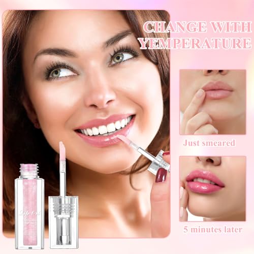 Katslyn Colour Changing Lip Oil 2 Pcs Magic Colour Changing Lip Oil,Magic Temperature Color Change Moisturizing Lip Gloss,Plumping Shimmer Lipstick,Long Lasting Moisturizing Non-sticky Fresh Texture - Image 3