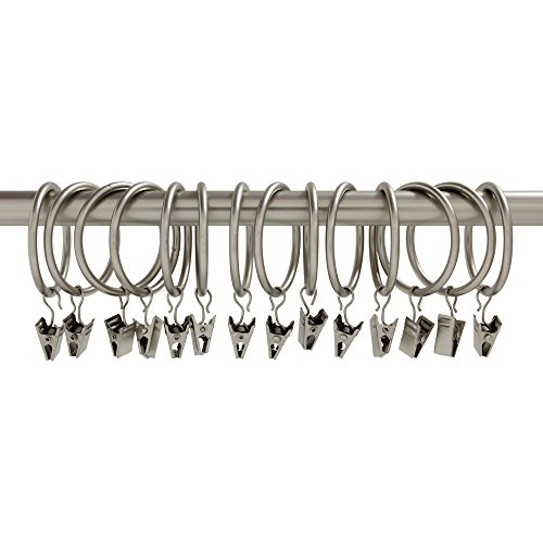 Image of Ivilon Curtain Rings - Set of 14 Decorative Drapery Rings Curtain Clip Rings with Strong Clips 2 inch Diameter - Color Satin Nickel