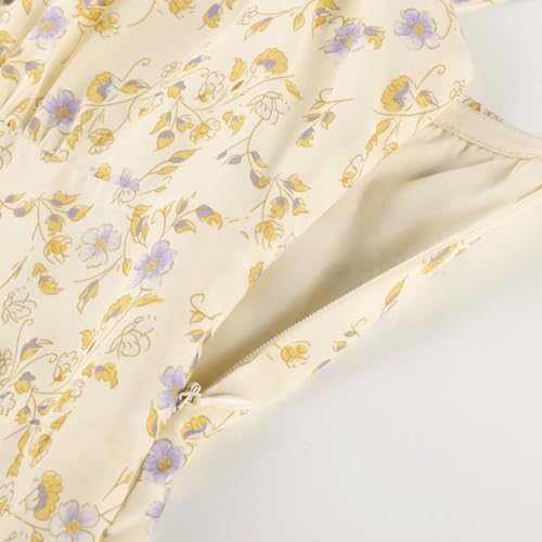 Image of Belle Poque Sun Dresses for Women Spring Summer Floral Midi Flowy Spaghetti Ruffle Wedding Guest Tea Party Dress