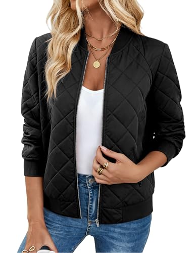 Zeagoo Women's Bomber Jacket Casual Coat Zip Up Spring Fall Clothes with Pockets S-XXL
