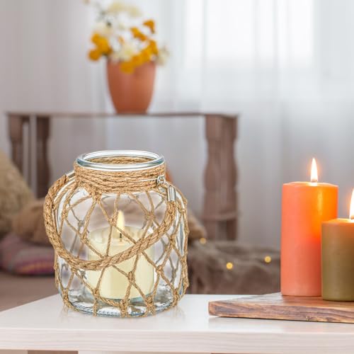 Blushtier 2 Set Nautical Candle Lantern with Rope Handle Coastal Glass Jar Battery Operated LED Flameless Lantern for Room Party Sea Beach House Table Centerpieces Decoration 5.5" x 5.5" x 6.3" Blushtier 2 Set Nautical Candle Lantern with Rope Handle Coastal Glass Jar Battery Operated LED Flameless Lantern for Room Party Sea Beach House Table Centerpieces Decoration 5.5" x 5.5" x 6.3"