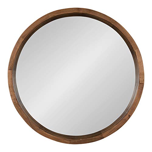Kate and Laurel Hutton Round Decorative Modern Wood Frame Wall Mirror, 22 Inch Diameter, Natural Rustic - Image 2