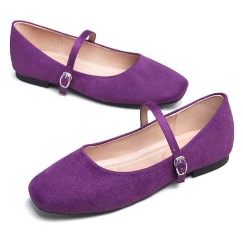 Image of TN TANGNEST Leather Flats for Women Retro Mary Jane Flats | Comfortable Square Toe Slip On Flats with Buckle Strap, Soft Work Flats Office Shoes