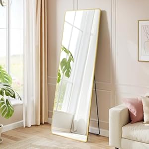 SONGMICS Ganzkörperspiegel, 160 x 50 cm, rechteckiger Standspiegel, Rahmen aus Aluminiumlegierung, Hartglas, für Schlafzimmer, Wohnzimmer, Garderobe, blassgold LFM030A01