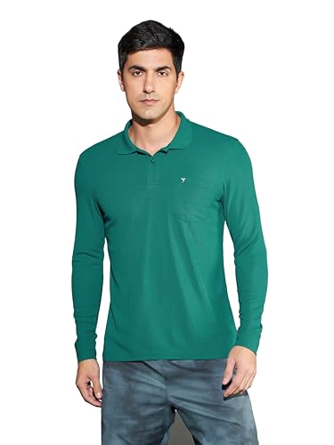 Image of TECHNOSPORT Men Polyester Slim Fit Polo Neck Full Sleeve Matpiq T-Shirt with Patch Pocket for Regular Use