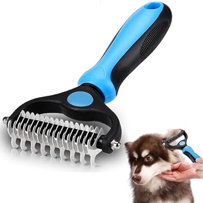 NA 2 In 1 Pet Grooming Tool Dematting Comb for Dogs & Cats 2 Sided Undercoat Rake Deshedding Tool Cat Matted Fur Remover For Long Haired Cat Dog Tangles Removing?BLue?
