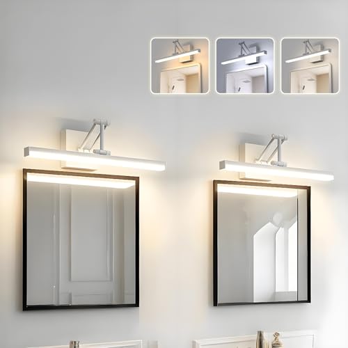 Sytmhoe 2 Stück Sspiegelleuchten Bad 12W 3 Lichtfarben Mit Faltbar Teleskophalterung, Weiß Badspiegel Wand Lampe Über Spiegel Mit Schalter Für Das Badezimmer, Leselampe Für Die Wand, Bilder Beleuchten