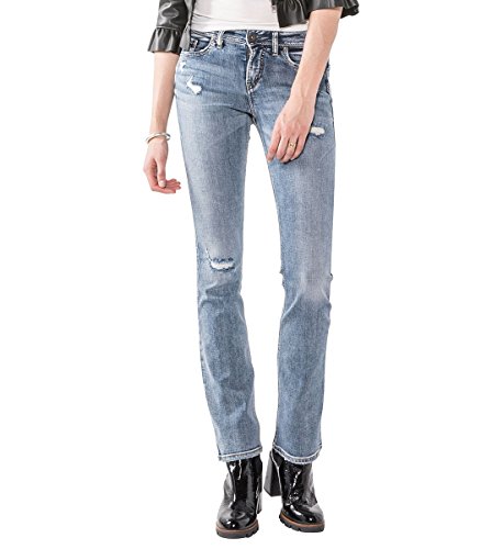 Silver Jeans Co. Women's Avery Curvy Fit High Rise Slim Bootcut Jeans,Light Wash Distressed,24x33