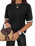 Zeagoo Women Dressy Tops Knit Short Sleeve Blouse Casaul Tunics Round Neck Sweater Fashion 2025 Black