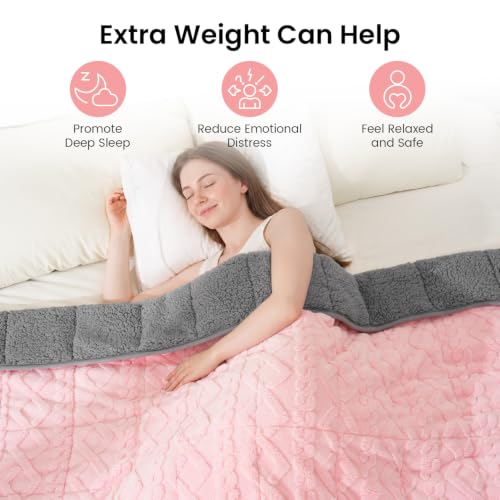 Image of Drewin Queen Size 15lbs Weighted Blanket for Adults, Soft Cozy Turtleback Sherpa Weighted Blankets for Sleeping and Calming, Thick Bed Blanket for Couch Bed, 48 x 72 inches, Pink and Grey