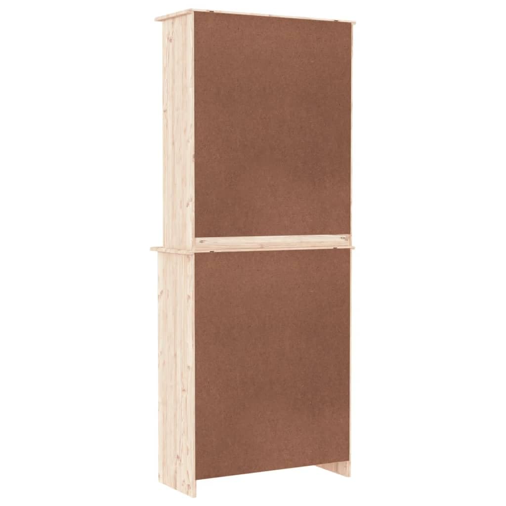 Tablero alto de madera maciza de pino Alta, 77 x 35 x 188 cm, con puertas de cristal y cajón para el salón, espacio de almacenamiento. Este robusto tablero de madera maciza de pino ofrece un