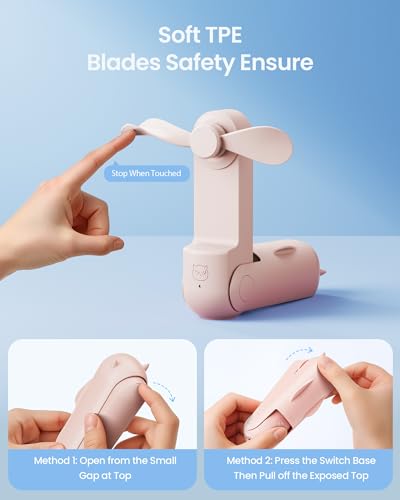 GAIATOP Portable Handheld Fan, 3 IN 1 Mini Foldable Travel Fans [17H Max Cooling Time] with Power Bank, Pocket Design USB Rechargeable for Travel Concert Lash Makeup, Summer Gifts for Women Girl, Pink - Thumbnail 6