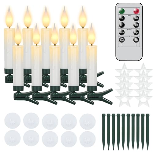 Image of Wondise Christmas Flameless Taper Candle Christmas Tree Candle Lights Battery Operated Candles with Remote & Timer, 10pcs Set Flameless Flickering LED Candles for Christmas Holiday Home Garden Decor