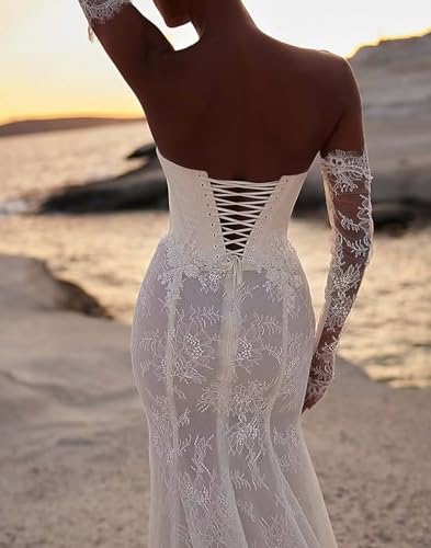 Mermaid Wedding Dresses for Bride 2025 Rhinestones Laces Applique Bridal Dress with Detachable Train2