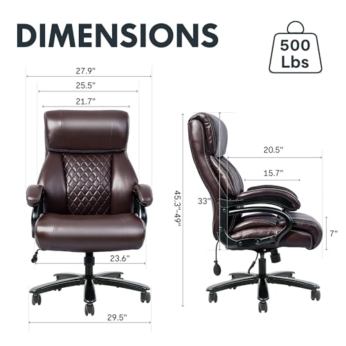 Image of FLEXISPOT 500lbs Big and Tall Office Chair for Heavy People, High Back Heavy Duty Computer Chair with Stable Armrest 1D Lumbar Support, Desk Chairs for Working Gaming Relaxing, PU Leather, Brown