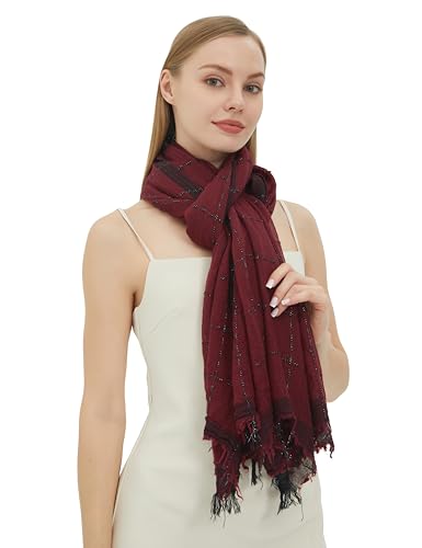PANTONIGHT Lady's Fashion Scarf with Lurex Lightweight Wool Scarf for Women Plaid Large Shawl for Party Dress Shawl