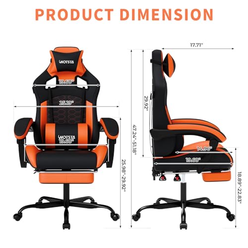 Image of Gaming Chair with Massage,Ergonomic PC Gaming Chair with Footrest Comfortable Headrest and Lumbar Support,High Back Game Chair PVC Leather,300LBS (Black&Orange)