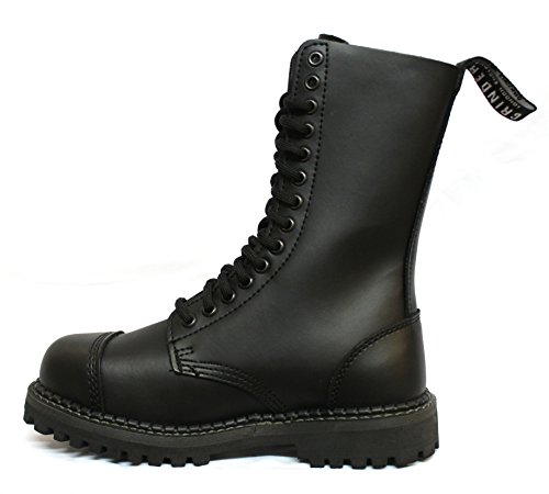 Grinders Herald Unisex Black Leather Ranger Military Steel Toe Cap Boots with 14 Eyelet Lace Up Fastening