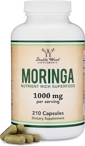DWS Organic Moringa Capsules 1000mg – Pure Moringa Powder for Energy & Immune Support – Green Superfood Rich in Antioxidants, Essential Vitamins & Amino Acids – 105 Vegan Capsules