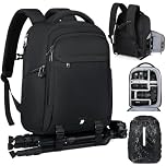 RAINSMORE Camera Bags for Photographers Camera Backpack with 14 inch Laptop Compartment Professional DSLR SLR Camera Bag Raincover Men Women for Canon Nikon Sony Black