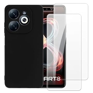 Capa compatível com Infinix Smart 8 Pro 4G X6525B + [2 unidades] Película de vidro temperado - Silicone TPU flexível macio para Infinix Smart 8 Pro 4G X6525B (16.8 cm) (preto)