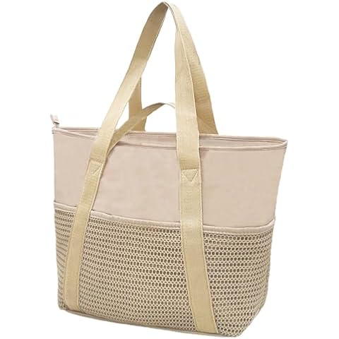 lifwimner Waterproof Beach Bag Sandproof Swiming Tote Bag with zipper large Mesh Pool Bag(Beige) Cover
