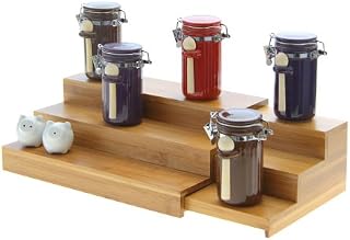 Woodquail Adjustable Cupboard Organiser, Spice Step Shelf Rack Serving Tray Display, Made of Natural Bamboo