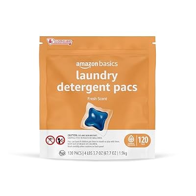 Amazon Basics Laundry Detergent Pacs, Fresh Scent, HE Compatible, Dissolves in Cold Water, 120 Count