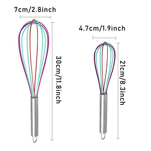 2 PCS Silicone Whisk Set, Colourful Mini Whisks Silicone Wire Hand Kitchen Whisks Rainbow Egg Beater Non-Stick Manual Egg Whisks with Grip Handle (8 &10 inch) - Image 3