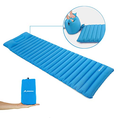 BISINNA Ultralight Inflatable Camping Sleeping Pad Mat with Pillow and Inflat Dry Bag