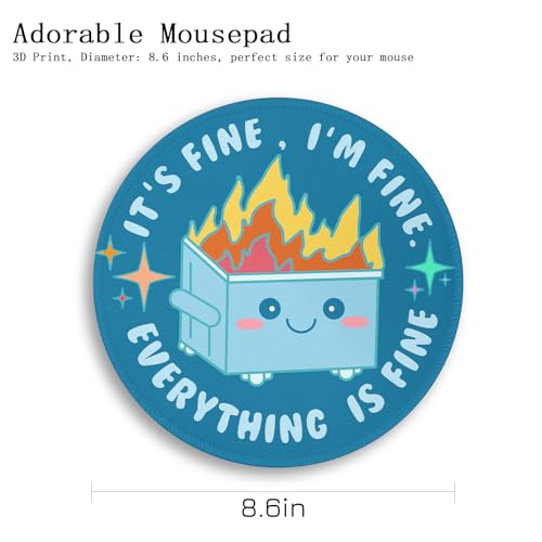 Image of Gctriki Dumpster on Fire Mouse Pad for Desk, Funny Blue Round Mousepad for Computer Laptop Gaming, Stitched Edge Non-Slip Rubber Base, Cute Home Office Desk Accessories Decor for Women