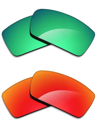 Image of Alphax 2 Pair Polarized Replacement Lenses for Oakley Gascan OO9014 60mm Sunglasses- Red+Green