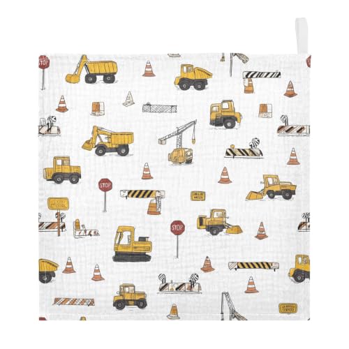 Image of vvfelixl Construction Trucks Baby Burp Cloths Baby Muslin Washcloths for Boys Girls Cotton Babys Face Towel for Newborn Soft 11.8 X 11.8 in, 5 Pack