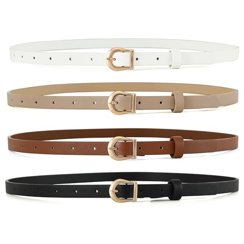 4 Pack Women's Skinny Genuine Leather Belt 0.55