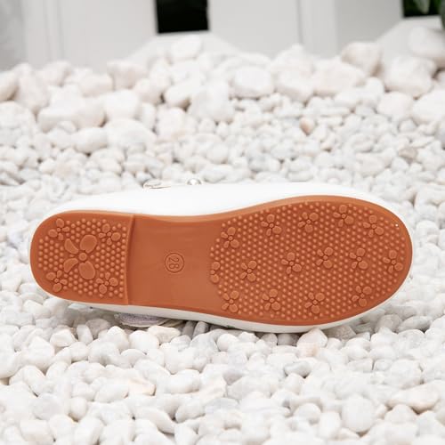 IWIHMIV Toddler Girls Dress Shoes Bow Pearl Comfortable Lightweight School Non Slip Soft Bottom Flat Shoes3
