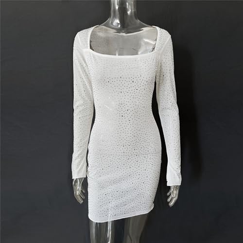 Robe courte pailletée à manches longues voilées et dos ajusté - 3