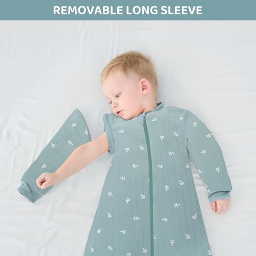 Image of Baby Sleep Sack, TOG 2.5 Winter Wearable Blanket, Removable Long Sleeves Baby Sleeping Bag for Infants and Toddlers, Super Soft Warm Comfortable Sleeping Sack, Green Leaf, 0-6M