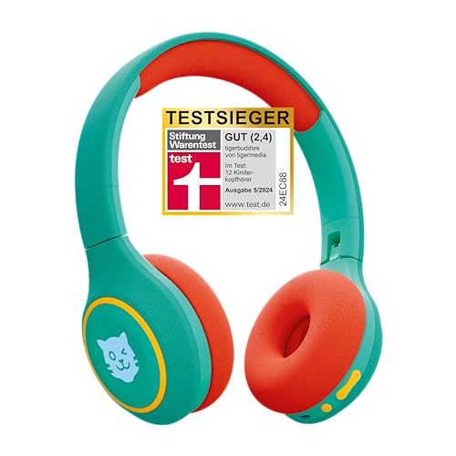 tigermedia tigerbuddies Bluetooth Kopfhörer Kinder | Faltbare Kinder Kopfhörer ab 4 Jahren | Mit Lautstärkebegrenzung 85 dB | Bequemer Sitz & klarer Stereo-Klang | Kinderkopfhörer mit Kabel