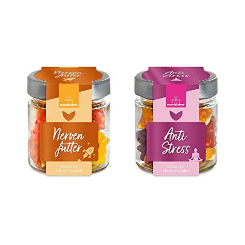 Das perfekte Geschenk gegen Stress - Nervenfutter und Anti Stress im Doppelpack | Geschenk für Prüfung und Schulstart | Nervennahrung | 240g Gummibärchen Set