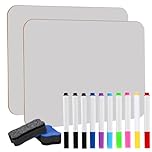 2 Pack A4 Whiteboard, Mini Dry Erase White Board, Durable Portable White Boards for Students with 10 Pens and 2 Erasers, Small Whiteboard for Home,Classroom,Office