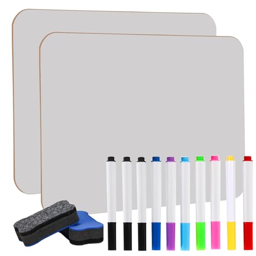 2 Pack A4 Whiteboard Mini Dry Erase White Board Durable Portable White Boards for Students with 10 Pens and 2 Erasers Small Whiteboard for Home Classroom Office