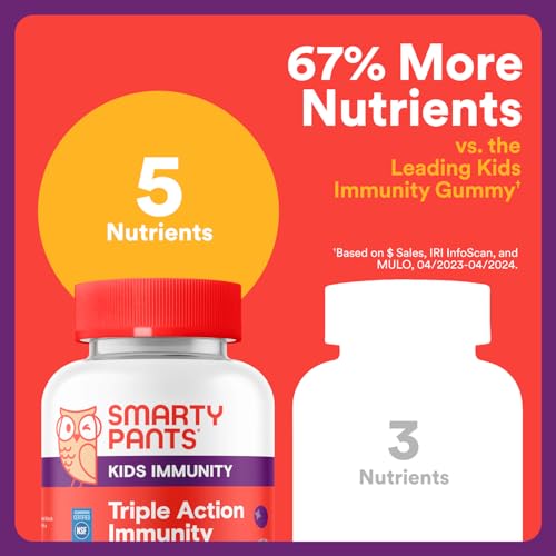 Image of SmartyPants Kids Immunity Elderberry Gummies: Kids Immune Support Supplement, Vitamin C, Vitamin D, Vitamins B6 & B12 and Zinc, Gluten Free, Elderberry Flavor, 60 Count (30 Day Supply) (Pack of 2)