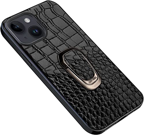 Coque iPhone 14 crocodile en cuir véritable luxe avec anneau