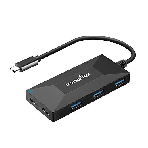 Rocketek Type C Hub 6in1 Puerto USB 3.0 * 3 Lector de Tarjetas/Type-c * 2 3.5mm DC5V Enchufe de alimentación Externo Compatible con Windows 2000 SP4 / XP SP3 / 2003 / Vista / 7/8 / Mac OS10.
