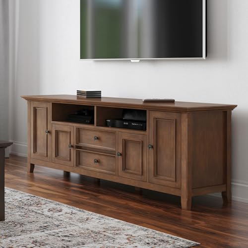 SIMPLIHOME Amherst TV Stand - 72 inch Wide Solid Wood Media Console in Rustic Natural Aged Brown, Transitional Entertainment Center for Living Room for TVs up to 80 Inches with Cable Management by SIMPLIHOME - Image 2