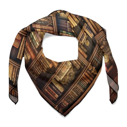 Women Head Hair Scarf Library Bookshelf Book Printed Women Small Square Scarf 27