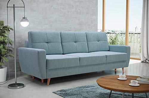 Sofa 3 Sitzer Sofa Couch Garnitur Stoff Samt (Velour) Glamour Wohnlandschaft mit Schlaffunktion - ELDE (Menthe) – Bild 8