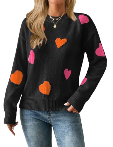 Image of Women's Cute Heart Sweaters Fall Casual Long Sleeve Knit Pullover Tops