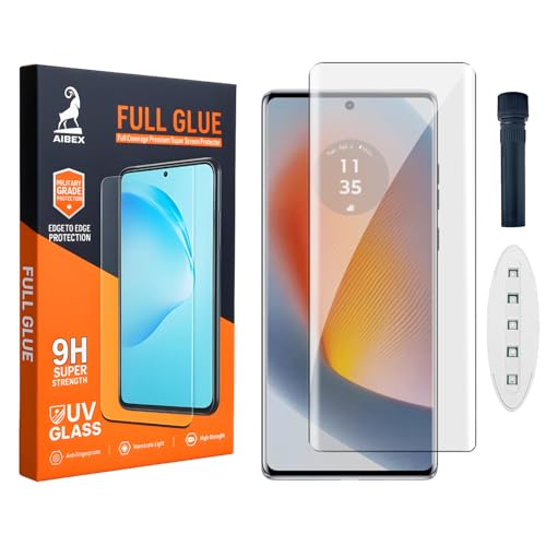 Image of AIBEX UV Curved Tempered Glass for Motorola Edge 50 Fusion 5G| Full Screen Edge-to-Edge Protection | UV Glue & UV Light Included | 9H Hardness | Anti-Bubble | Scratch Resistant | HD Clarity